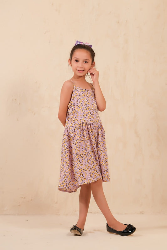 Allover Floral Print Frock Purple