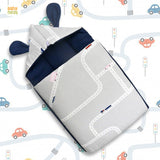 Babynest Boutique Cotton Carry Nest & Sleeping Bag Grey Car Track Print