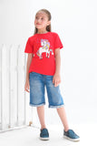 Unicorn - Half sleeves T-shirts For Kids - Red - SBT-348