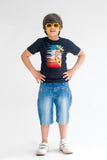 Charming Giraffe - Half Sleeves T-shirts For Boys - Black