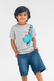 Roar Dino Half Sleeves T-shirts for Kids - Grey