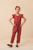 Allover Floral Print Jumpsuit - Red