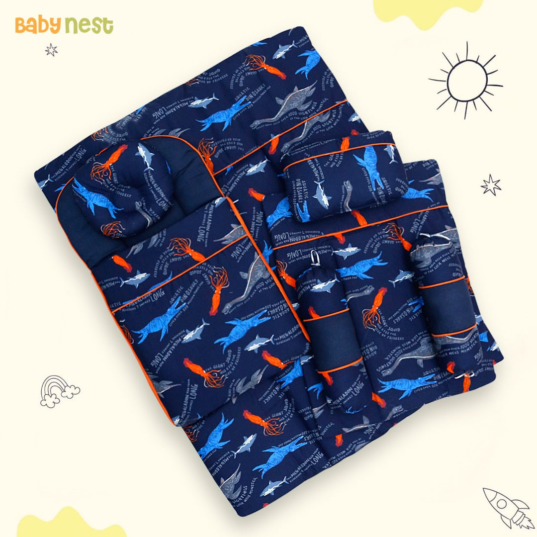 Babynest Boutique Cotton Carry Nest & Sleeping Bag Dark Blue Sea Animals 7 Pcs set