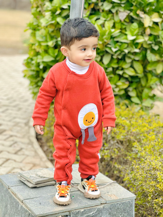 Sunny Egg Delight Full Sleeves Baby Jumpsuit - Rust