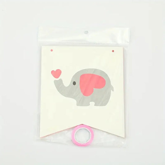 BABY SHOWER Gender Reveal Pull Flag - Elephant Model for Boy or Girl - Hanging Decoration for Baby Party