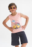 Shark Ride Summer-Printed Sandos for Girls - Pink