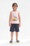 Shark Ride Summer-Printed Sandos for Girls - Pink