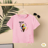 Icecream With Embroidery - Half sleeves T-shirts For Kids - Pink -
