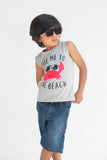 TAKE ME TO THE BEACH Summer-Printed Sandos for Boy - Light Gray