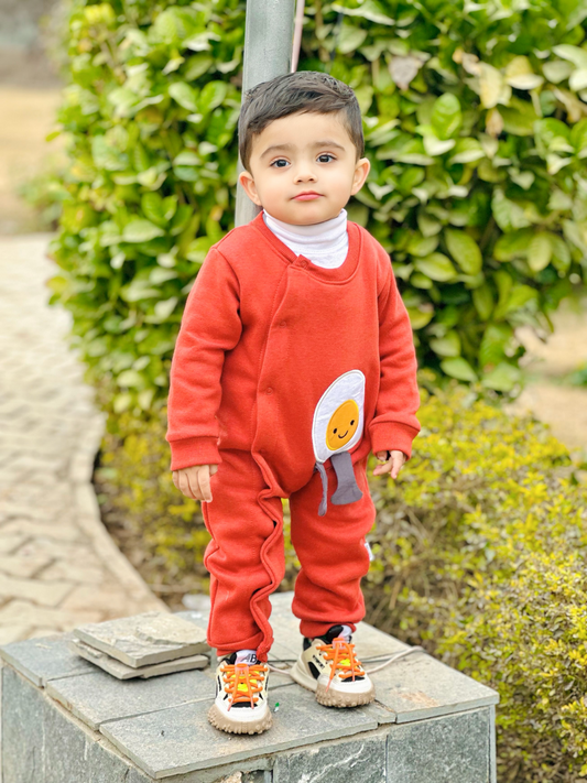 Sunny Egg Delight Full Sleeves Baby Jumpsuit - Rust