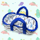 Babynest Boutique Cotton Carry Nest & Sleeping Bag White and Blue Fish Print