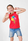 Summer Friends Printed Sandos for Girls - Red