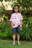 Flowers with embroidery - Half sleeves T-shirts For Kids - Pink - SBT-359