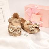 Baby Shoes Bow Golden & White Fancy