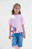 Butterfly with embroidery - Half sleeves T-shirts For Kids - Pink - SBT-362