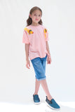 Giraffe with embroidery - Half sleeves T-shirts For Kids - Pink