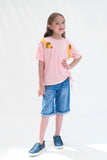 Giraffe with embroidery - Half sleeves T-shirts For Kids - Pink