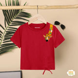 Giraffe with embroidery - Half sleeves T-shirts For Kids - Dark Pink - SBT-365