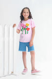 Flower - Half sleeves T-shirts For Kids - Pink - SBT-352