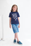 Sweet Little Sparkly Girls Half Sleeves T-shirts for Kids - Navy Blue