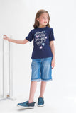Sweet Little Sparkly Girls Half Sleeves T-shirts for Kids - Navy Blue