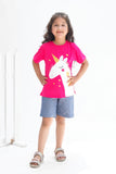 The Unicorn Star Half Sleeves T-shirts For Kids - Dark Pink