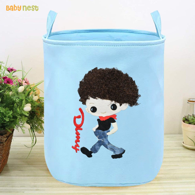 Cute Character Boy Storage Laundry Basket Bin With Handles - Blue