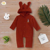 Fleece Bunny Full Sleeves Baby Jumpsuit with Snap Button - Rust