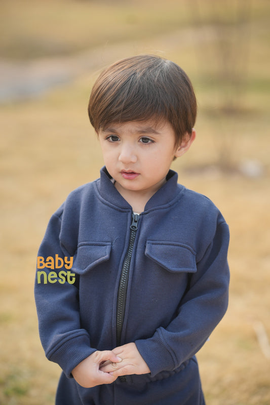 Navy - Mini Style Zip Up Fleece Tracksuit for Kids