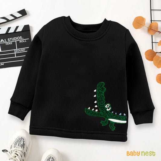 Embroidered Chomp Full Sleeves Sweatshirt for Kids - Black