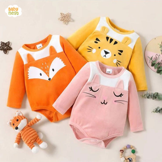3D Ears Full Sleeves Premium Baby Onesie Half Romper