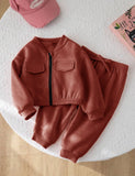 Rust - Mini Style Zip Up Fleece Tracksuit for Kids