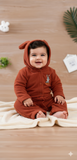 Fleece Bunny Full Sleeves Baby Jumpsuit with Snap Button - Rust