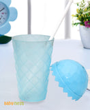 Plastic Glass with Straw  - Blue