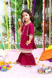 Three Fourth Sleeves Semi Formal Shirt with Gharara Pants- Berry Maroon