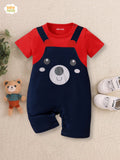 Dungaree Style Half Romper Red & Navy Blue