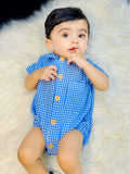 Blue Check Baby Half Romper