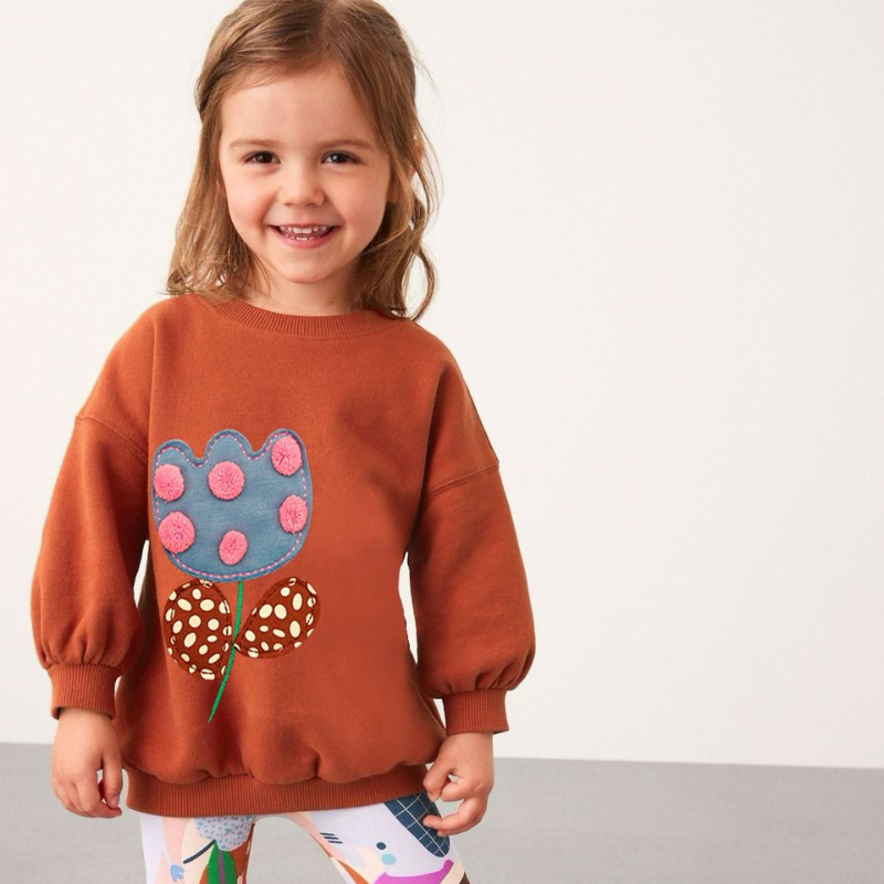 Flower Sweatshirt For Kids - Rust