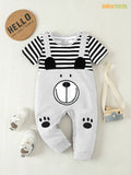 Dungaree style Half Romper Set - Black and white