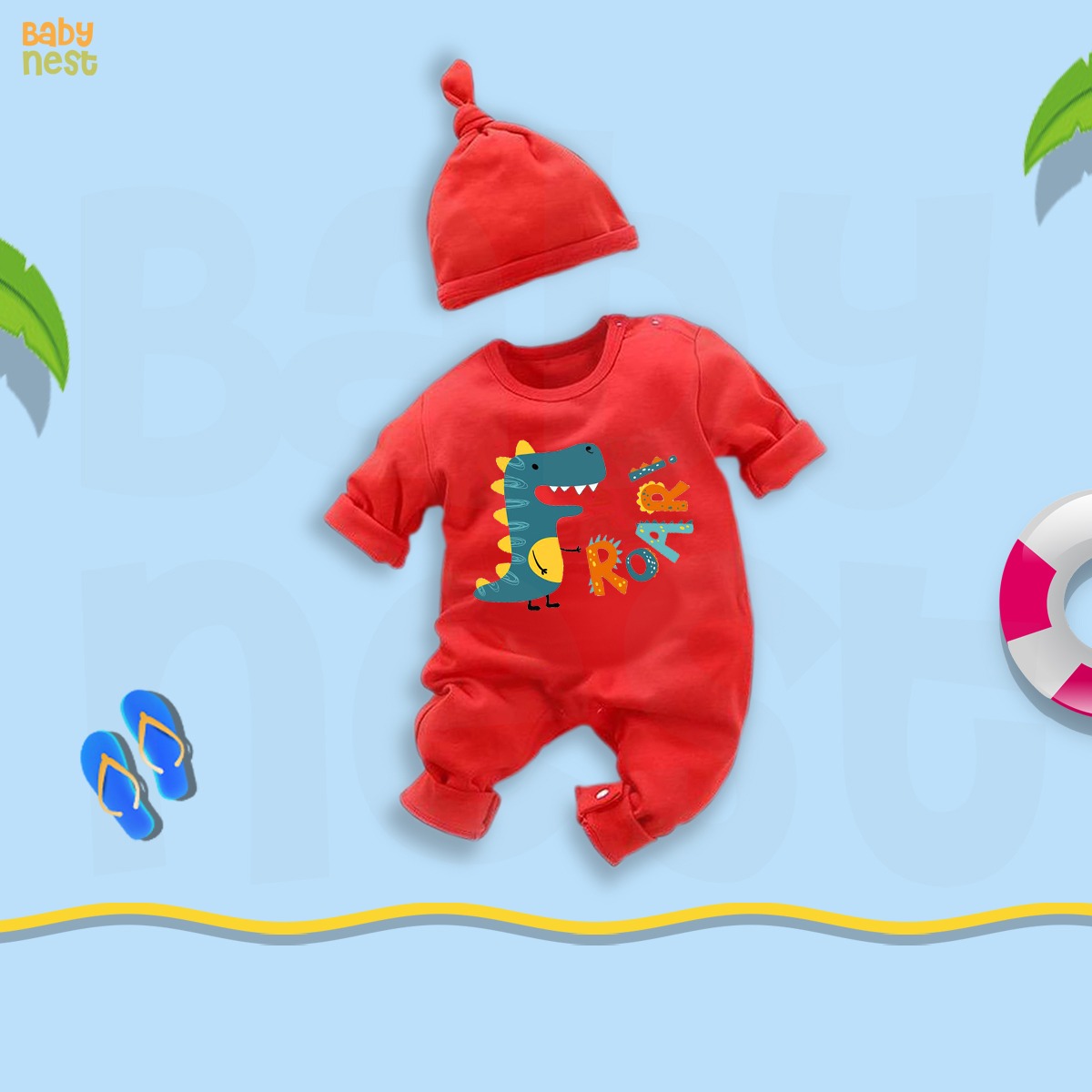 Baby Jumpsuit With Cap - Roar - Red
