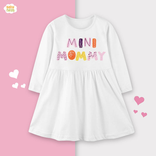 Full Sleeves Baby Printed Frocks - Mini Mommy - BNBPF-67-D2 - White