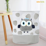 Owl Pattern Storage Laundry Basket Bin With Handles - Grey