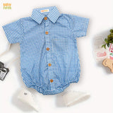 Blue Check Baby Half Romper