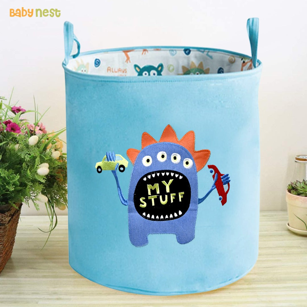Little Monster Toy Foldable Storage Laundry Basket Bin With Handles - Blue
