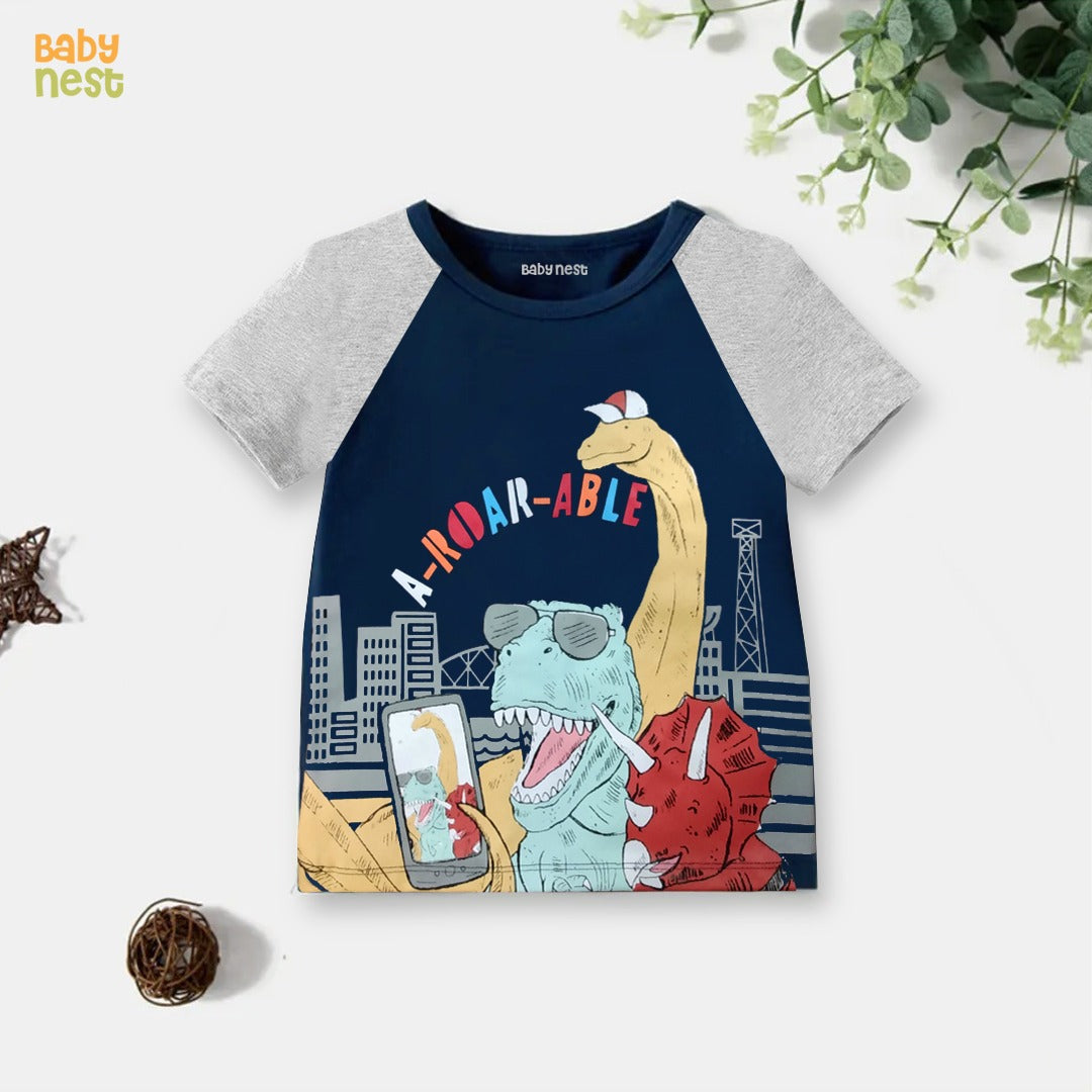 A-Roar-Able Half Sleeves T-shirts For Kids Navy Blue - SBT-353