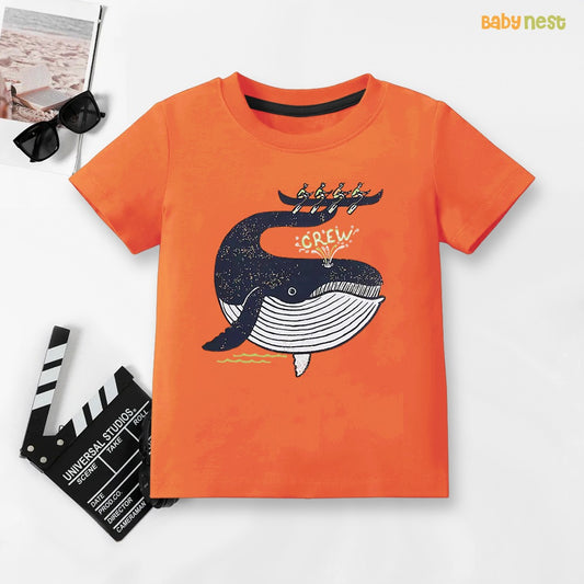 Easyclean - Water Repellent & Stain Resistant Half Sleeves T-shirt - SBT-355-D1 - Crew Whale - Orange