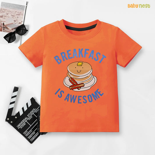 Easyclean - Water Repellent & Stain Resistant Half Sleeves T-shirt - SBT-355-D2 - Breakfast Is Awesome - Orange