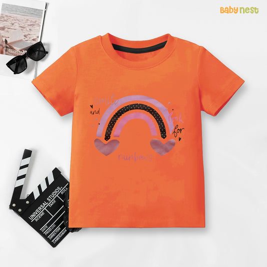 Easyclean - Water Repellent & Stain Resistant Half Sleeves T-shirt - SBT-355-D3 - Smile And Look For Rainbows - Orange