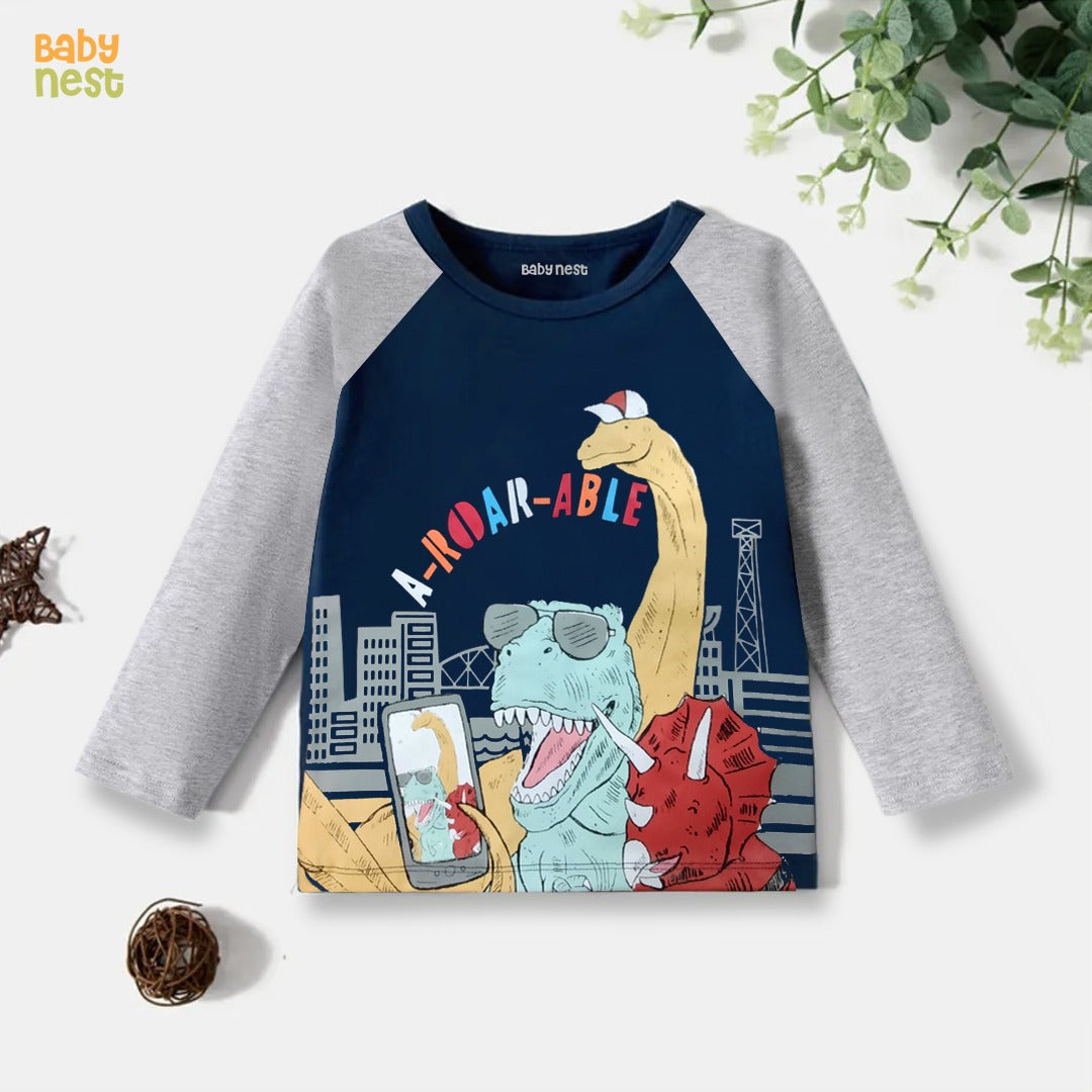 A Roar Graphic Full Sleeves T-Shirt for kids - Blue & Grey