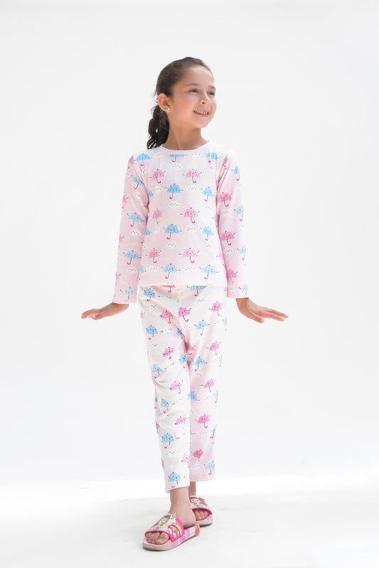 Premium Snug fit Nightsuit - Pink - Umbrella